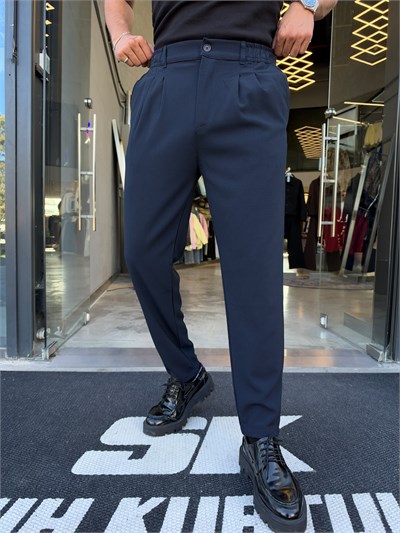 Lacivert Çift Pile Bel Lastik Pantolon KP15