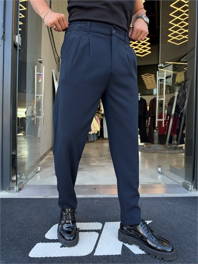 Lacivert Çift Pile Bel Lastik Pantolon KP15