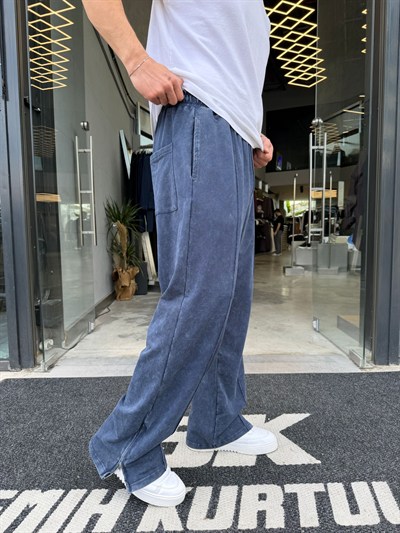 Lacivert Yıkamalı Paça Fermuarlı Baggy Eşofman BRR40-203-1