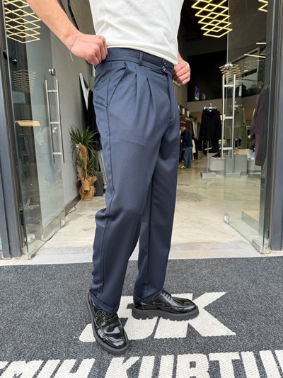 Lacivert Double Paça Premium Kalite Çift Düğmeli Pantolon -RT4017