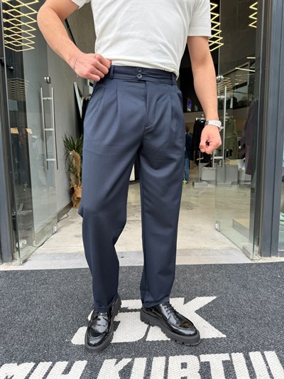 Lacivert Double Paça Premium Kalite Çift Düğmeli Pantolon -RT4017