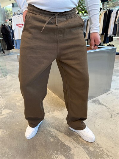 Kahverengi Gabardin Kumaş Baggy Pantolon -W860