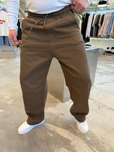 Kahverengi Gabardin Kumaş Baggy Pantolon -W860