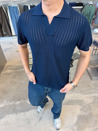 Lacivert GG Polo Yaka T-Shirt 