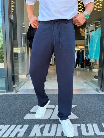 Lacivert İpli Keten Pantolon WE5071
