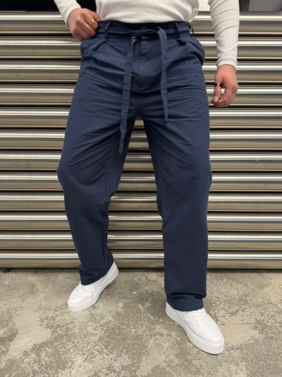 Lacivert Kuşaklı Model Kumaş Pantolon -2512-261063