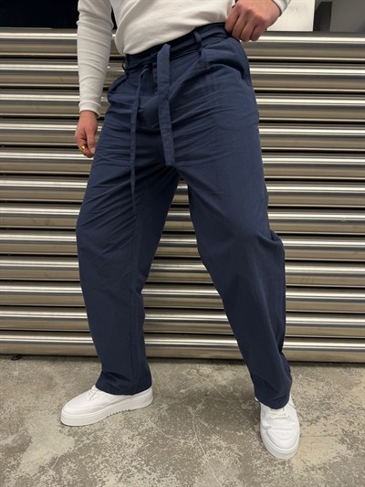 Lacivert Kuşaklı Model Kumaş Pantolon -2512-261063