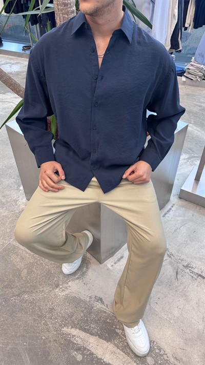 Lacivert Modal Kumaş Gömlek -R7076