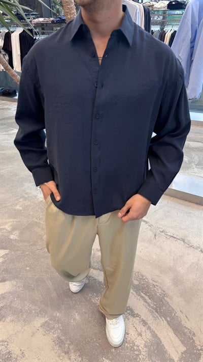 Lacivert Modal Kumaş Gömlek -R7076