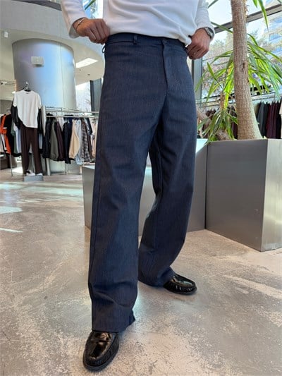 Lacivert Pamuk Yün Baggy Pantolon KN11