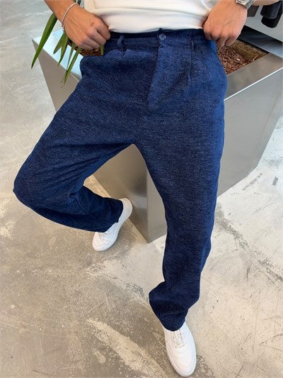 Mavi Metalik Kumaş Pileli Pantolon KP026