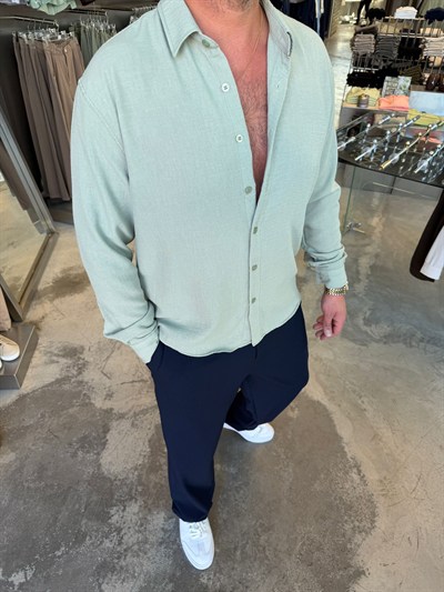 Mint Yeşil Bambu Keten Gömlek SPF5005