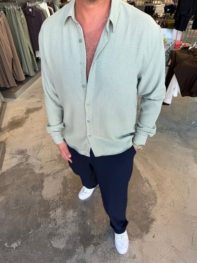 Mint Yeşil Bambu Keten Gömlek SPF5005