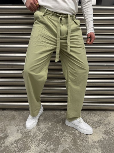 Mint Yeşil Kuşaklı Model Kumaş Pantolon -2512-261063