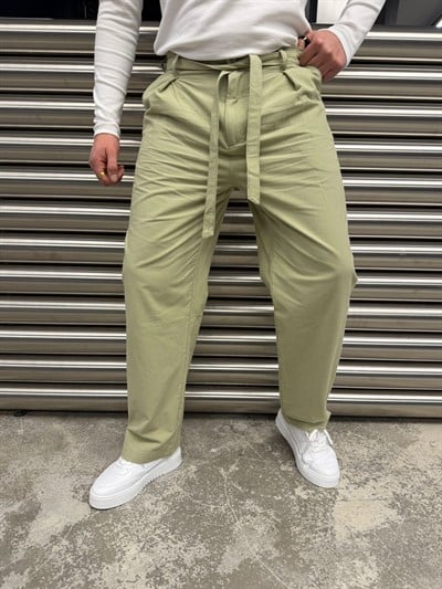 Mint Yeşil Kuşaklı Model Kumaş Pantolon -2512-261063