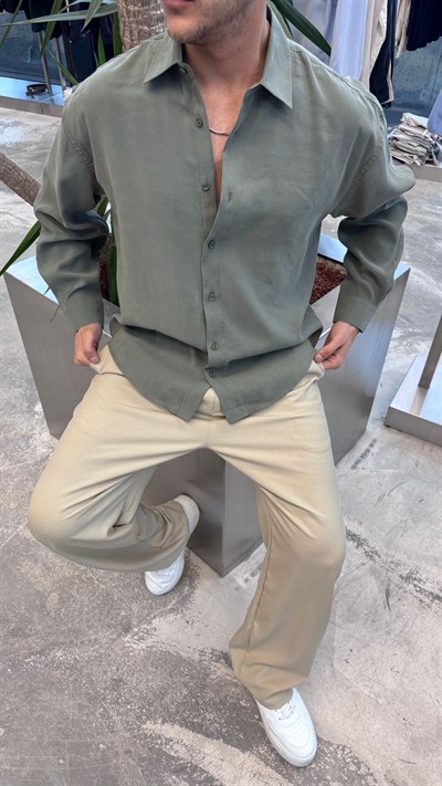 Haki Modal Kumaş Gömlek -R7076