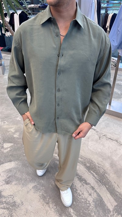 Haki Modal Kumaş Gömlek -R7076