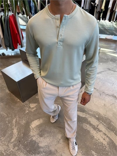 Mint Yeşili Oysho Kumaş Düğmeli Henley