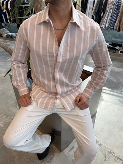Pembe Beyaz Çizgili Gömlek E40-29