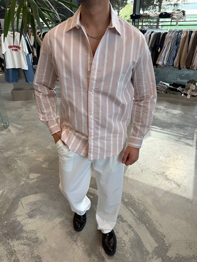 Pembe Beyaz Çizgili Gömlek E40-29