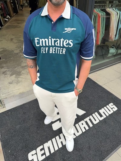 Petrol Yıkamalı Forma T-Shirt 