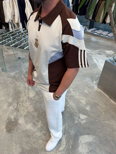 RM Beyaz-Kahve Polo Yaka Forma T-Shirt