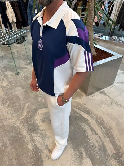 RM Mor-Beyaz Polo Yaka Forma T-Shirt