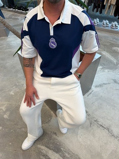 RM Mor-Beyaz Polo Yaka Forma T-Shirt