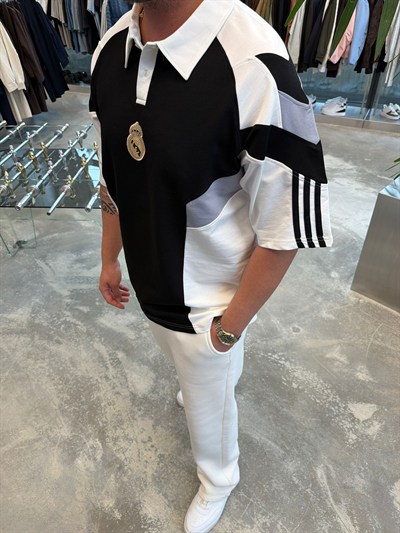 RM Siyah-Beyaz Polo Yaka Forma T-Shirt