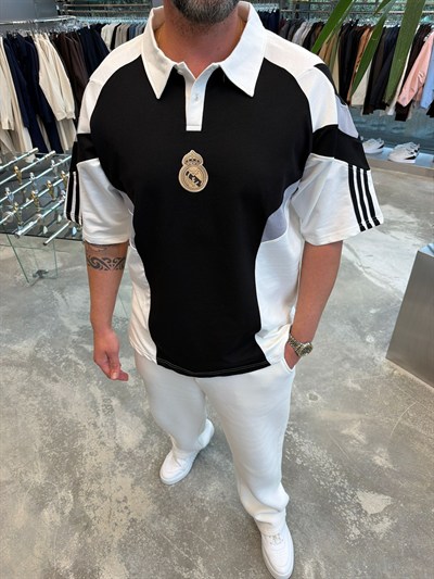 RM Siyah-Beyaz Polo Yaka Forma T-Shirt