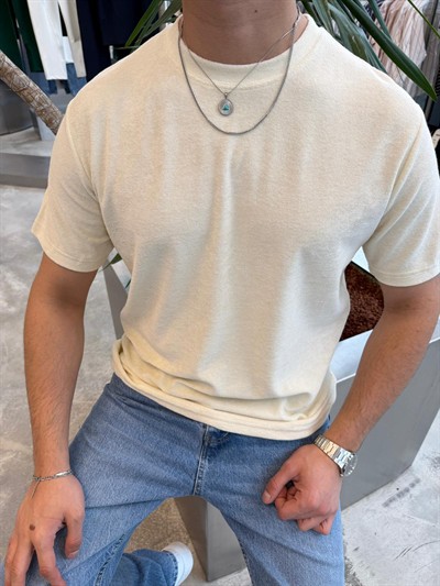 RT Krem Havlu Kumaş T-Shirt -R1376