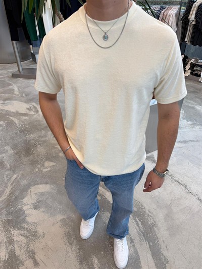 RT Krem Havlu Kumaş T-Shirt -R1376