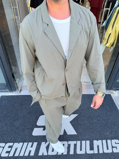 RT Haki %100 Cotton Keten Oversize Takım