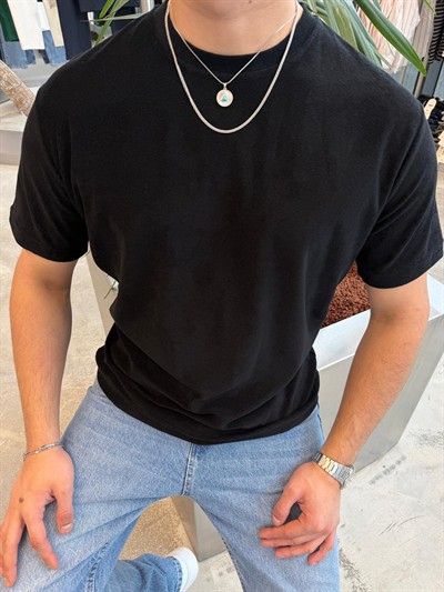 RT Siyah Havlu Kumaş T-Shirt -R1376