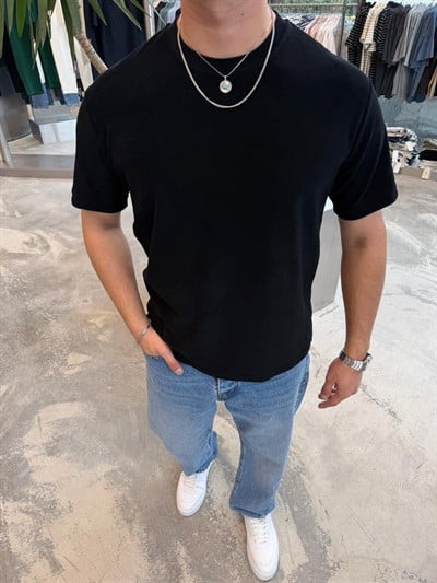 RT Siyah Havlu Kumaş T-Shirt -R1376