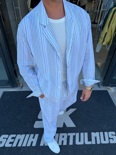 RT Yeşil Çizgili Keten Oversize Takım RT0150