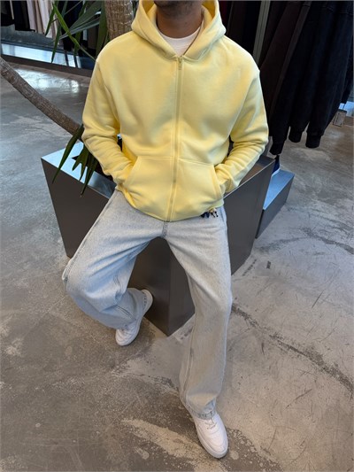 Sarı Basic Fermuarlı Kapişonlu Sweat SP78