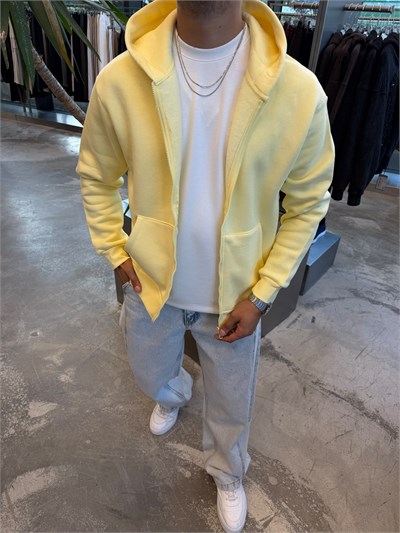 Sarı Basic Fermuarlı Kapişonlu Sweat SP78