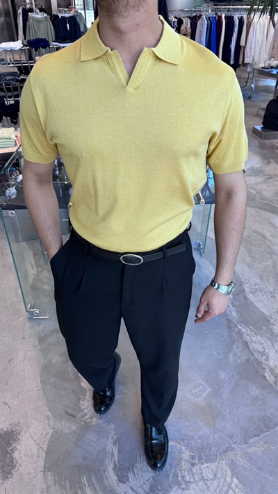 Sarı Pamuklu Kumaş Triko Yakalı NWR1009