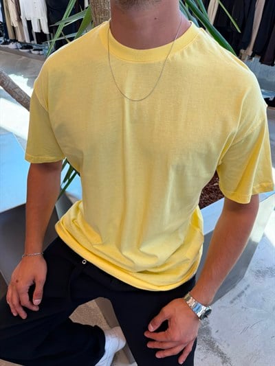 Sarı Qawis Oversize Basic T-Shirt QW01