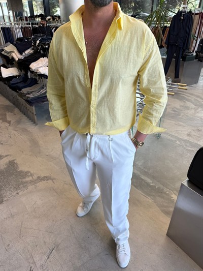 Sarı SNZ Flam Keten Gömlek
