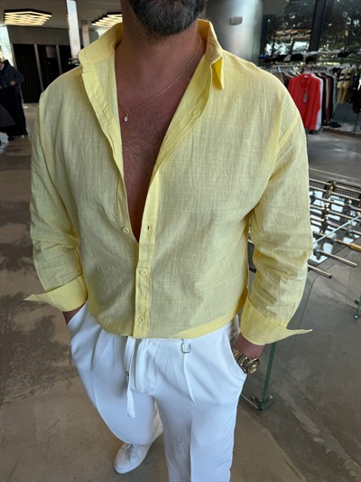 Sarı SNZ Flam Keten Gömlek