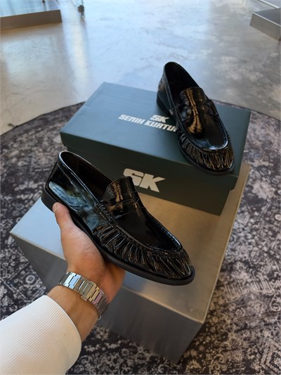 Siyah %100 Dana Derisi Büzgülü Loafer SK-99
