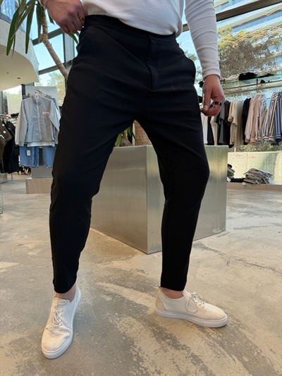 Siyah Bel Lastikli Pantolon -W5032