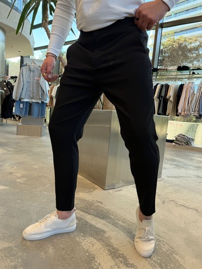 Siyah Bel Lastikli Pantolon -W5032