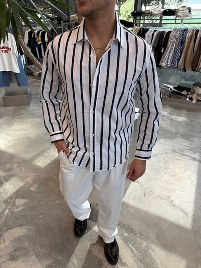 Siyah Beyaz Çizgili Gömlek E40-29