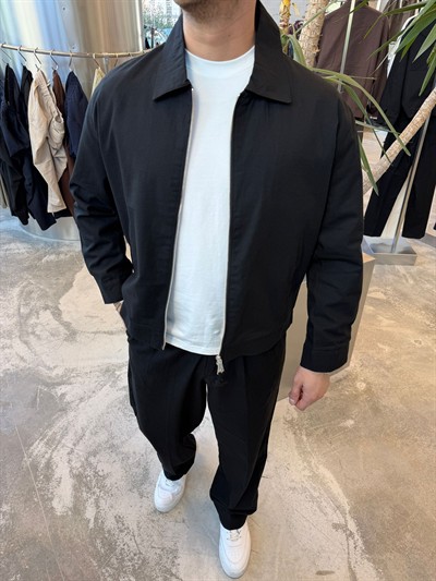 Siyah Çift Fermuarlı Keten Takım -S1300