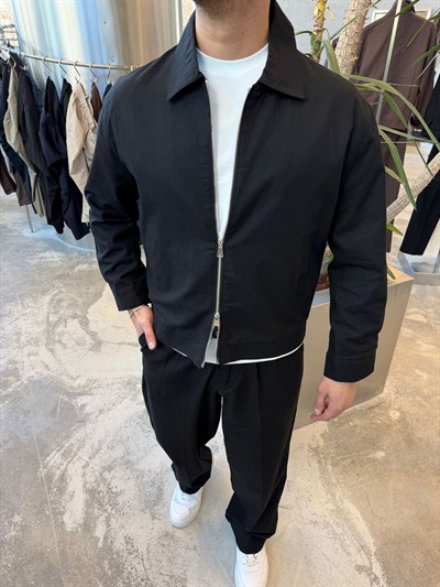 Siyah Çift Fermuarlı Keten Takım -S1300