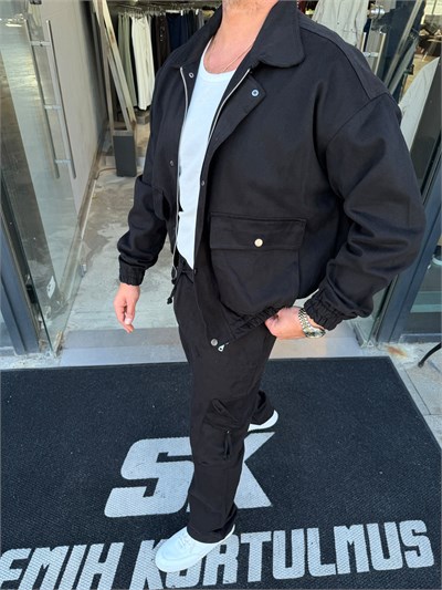 Siyah Gabardin Kargo Cep Takım VN5001