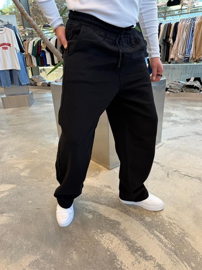 Siyah Gabardin Kumaş Baggy Pantolon -W860